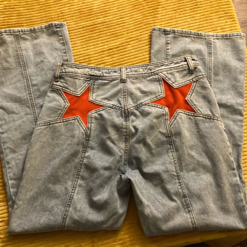 SHEIN star jeans flare red denim XL 34 waist great condition
